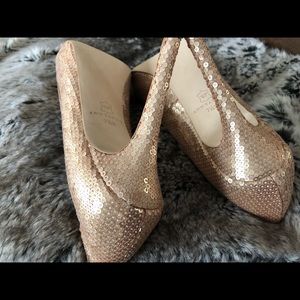 Ann Taylor Blush Sequin Peep Toe Pumps